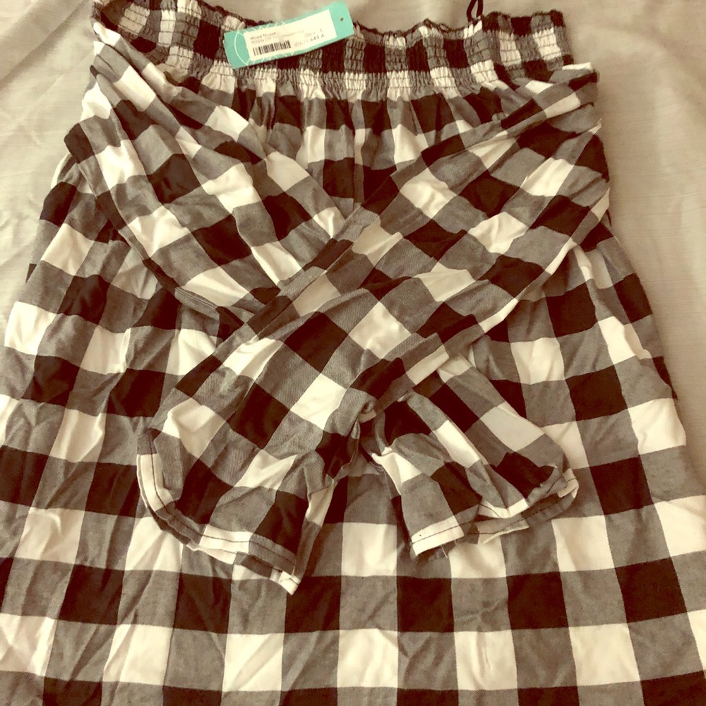 Off the shoulder plaid shirt